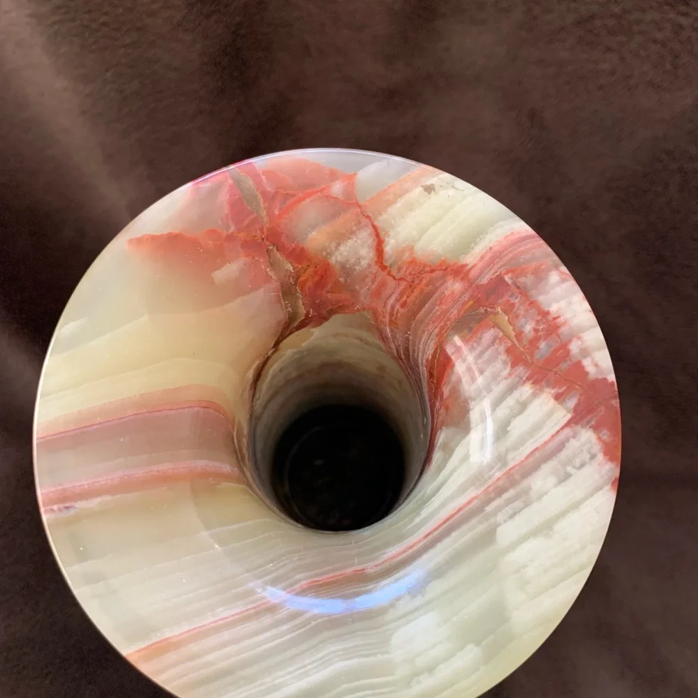 Genuine Vintage hand cut 8” ONYX vase labeled from Greece (very weighty)